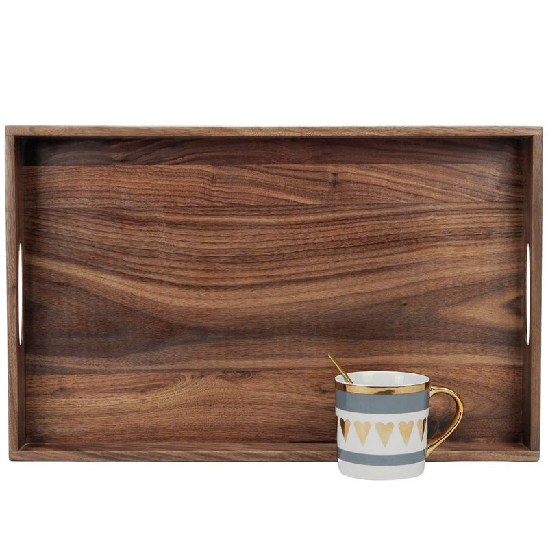 MAGIGO 20 x 12.5 Inches Medium Rectangle Black Walnut Wood Ottoman Tray with Handles, Serve Tea, Coffee or Breakfast in Bed, Classic Wooden Decorative Serving Tray - Image 1